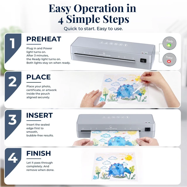 Alt view image 7 of 7 - Laminator Machine 9-Inch - 5-in-1 Thermal Laminator Kit with 50 Laminating Sheets, Fast Warm-Up, Paper Trimmer & Corner Rounder for Photos, Documents, Home, School & Office