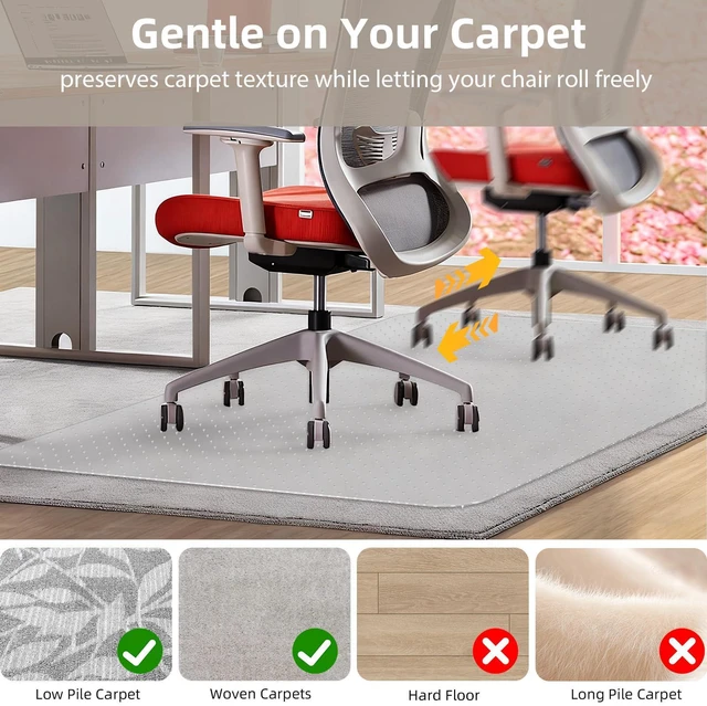 Alt view image 4 of 7 - Office Chair Mat for Carpet - 36x48 Inch Plastic Computer Desk Floor Protectors for Chairs Clear Under Desk Rug Pad for Rolling Gaming Chair