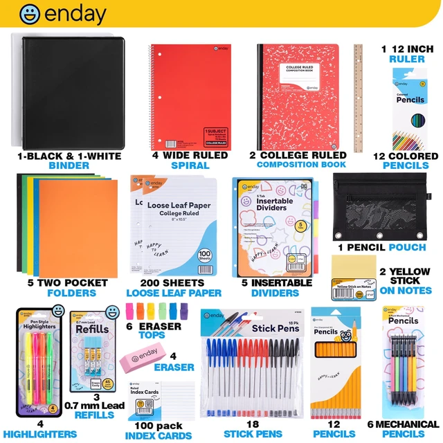 Alt view image 2 of 7 - Back to School Supplies High School Kit for Kids with Folders, Notebooks, Pencils, Pens & More Back to School Supplies Kit School Supply Bundle for Classroom Essentials