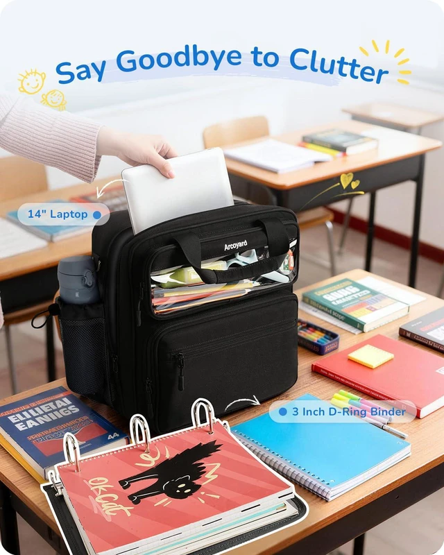 Alt view image 4 of 7 - Zipper Binder 3 Ring with Ita Window, 3 Inch D-Ring Binder with Zipper and Strap Fits 14" Laptop, 600+ Sheets Capacity 3-in-1 Shoulder/Backpack/Handle Binder Bag for School Office Commute, Black