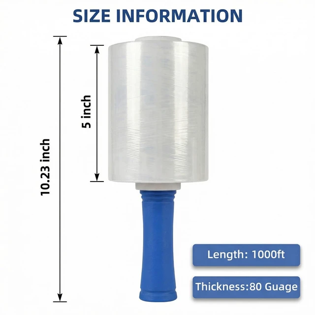 Alt view image 2 of 7 - 6 Pack Stretch Film Wrap for Moving, 5 Inch x 1000ft 80 Gauge Clear Self-Adhering Wrap with Handle for Moving, Packing, Shipping, Pallet & Furniture Protection