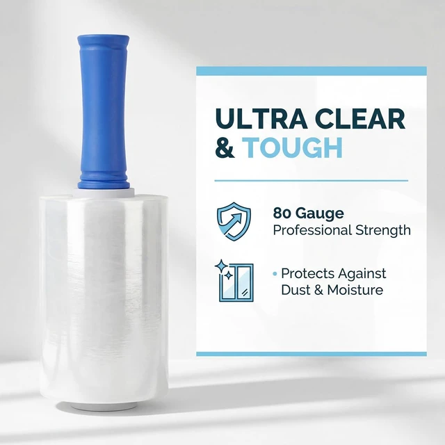 Alt view image 3 of 7 - 6 Pack Stretch Film Wrap for Moving, 5 Inch x 1000ft 80 Gauge Clear Self-Adhering Wrap with Handle for Moving, Packing, Shipping, Pallet & Furniture Protection
