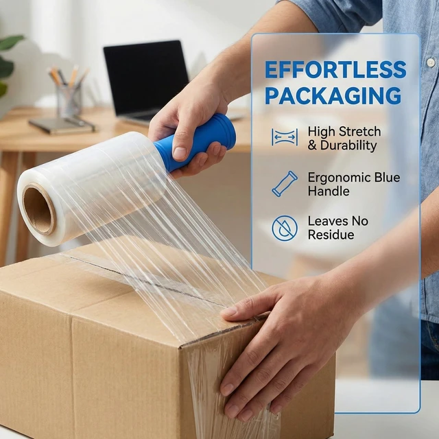 Alt view image 5 of 7 - 6 Pack Stretch Film Wrap for Moving, 5 Inch x 1000ft 80 Gauge Clear Self-Adhering Wrap with Handle for Moving, Packing, Shipping, Pallet & Furniture Protection