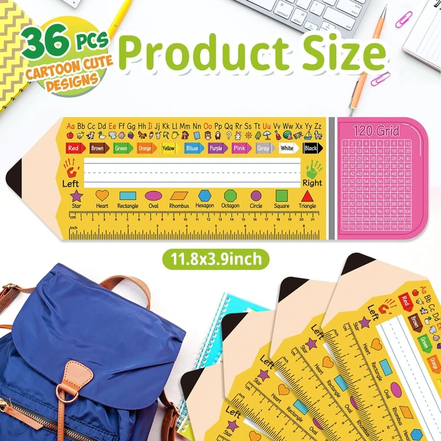 Alt view image 2 of 7 - 36 Pack Self Adhesive Name Tags for Classroom Student Desks,Multipurpose Manuscript Students Name Plates for desks Classroom with Multiplication, Fractions and Percentages Table(14.2 x 4 Inch,Pencil)