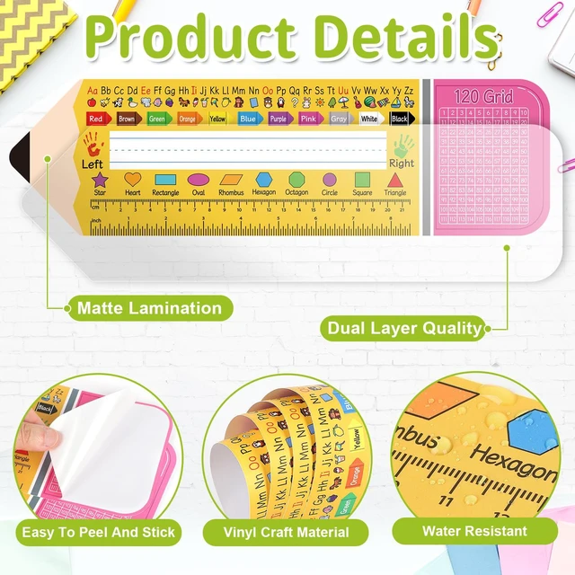 Alt view image 3 of 7 - 36 Pack Self Adhesive Name Tags for Classroom Student Desks,Multipurpose Manuscript Students Name Plates for desks Classroom with Multiplication, Fractions and Percentages Table(14.2 x 4 Inch,Pencil)