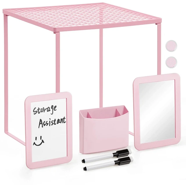 Main image of Pink Locker Organizer Accessories Kit for Stuends Locker Decor 8-Piece, Metal Locker Accessories with Shelf, Mirror, Pen Holder, Whiteboard for Work Office Gym, Back to School Supplies