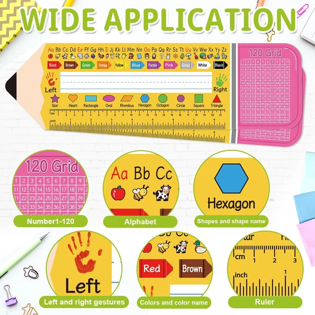 Alt view image 4 of 7 - 36 Pack Self Adhesive Name Tags for Classroom Student Desks,Multipurpose Manuscript Students Name Plates for desks Classroom with Multiplication, Fractions and Percentages Table(14.2 x 4 Inch,Pencil)