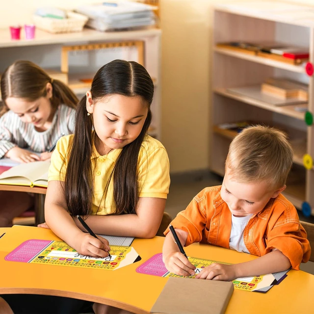 Alt view image 6 of 7 - 36 Pack Self Adhesive Name Tags for Classroom Student Desks,Multipurpose Manuscript Students Name Plates for desks Classroom with Multiplication, Fractions and Percentages Table(14.2 x 4 Inch,Pencil)