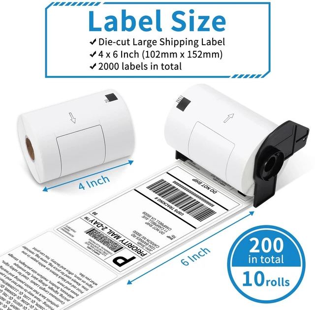Alt view image 4 of 7 - 10 Roll Compatible with Brother QL-1100NWB Printer Labels DK-1241 (4" x 6") DK1241 Die-Cut Large Shipping Label Use with QL-1050 QL-1100 Label Printer, 102mm x 152mm, 200 per roll, 1 Frame