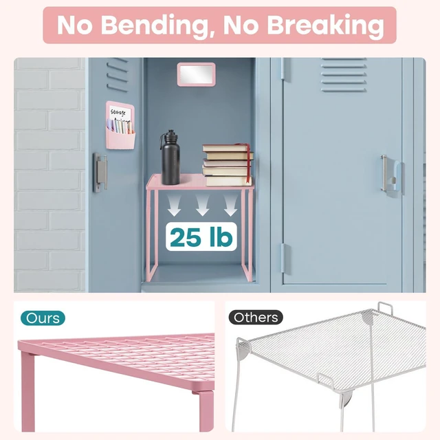 Alt view image 4 of 7 - Pink Locker Organizer Accessories Kit for Stuends Locker Decor 8-Piece, Metal Locker Accessories with Shelf, Mirror, Pen Holder, Whiteboard for Work Office Gym, Back to School Supplies