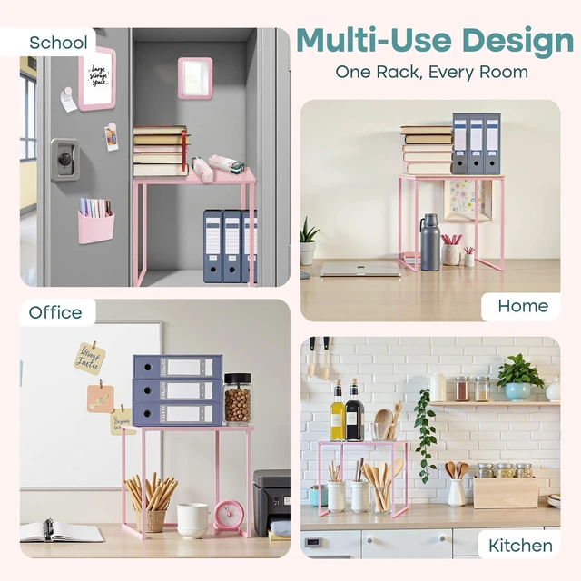Alt view image 7 of 7 - Pink Locker Organizer Accessories Kit for Stuends Locker Decor 8-Piece, Metal Locker Accessories with Shelf, Mirror, Pen Holder, Whiteboard for Work Office Gym, Back to School Supplies