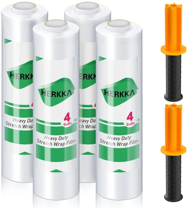 Main image of Stretch Film With Handles Industrial Strength Moving Wrapping Plastic Roll Shrink Wrap For Pallet Wrap 15 Inches X 1000 Feet 4 Pack 60 Gauge