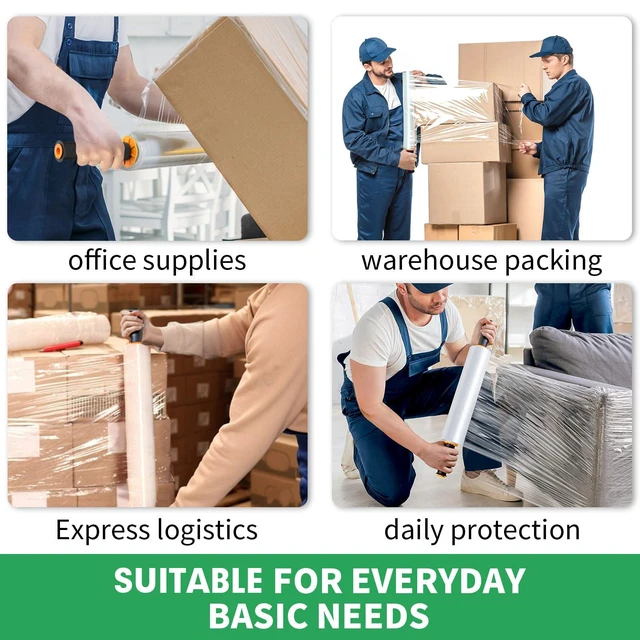 Alt view image 7 of 7 - Stretch Film With Handles Industrial Strength Moving Wrapping Plastic Roll Shrink Wrap For Pallet Wrap 15 Inches X 1000 Feet 4 Pack 60 Gauge
