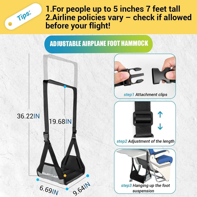 Alt view image 2 of 7 - Foot Hammock for Plane Travel, No Collapse Thickened Bamboo Airplane Foot Rest for Long Flight, Desk Foot Hammock with Extended Adjustment Strap to Relax Your Feet, Foot Sling Travel Essentials