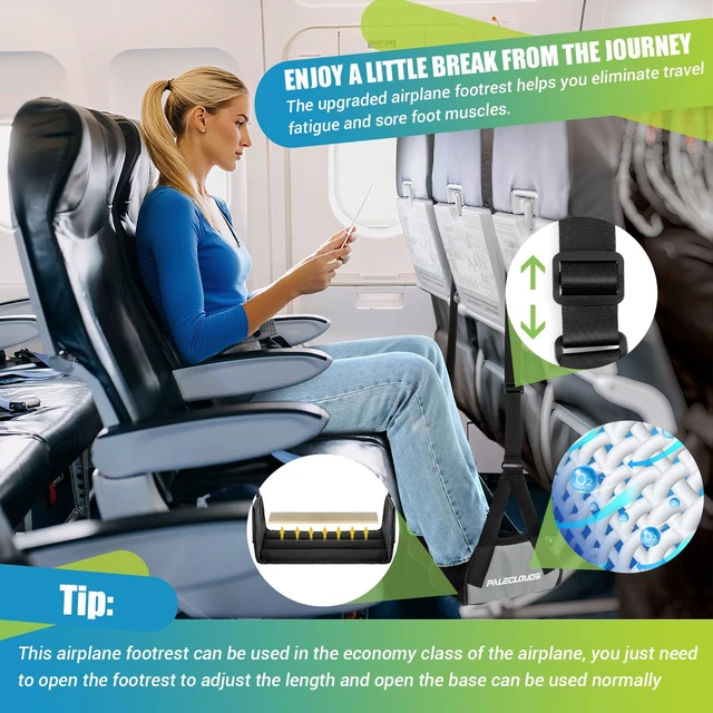 Alt view image 4 of 7 - Foot Hammock for Plane Travel, No Collapse Thickened Bamboo Airplane Foot Rest for Long Flight, Desk Foot Hammock with Extended Adjustment Strap to Relax Your Feet, Foot Sling Travel Essentials