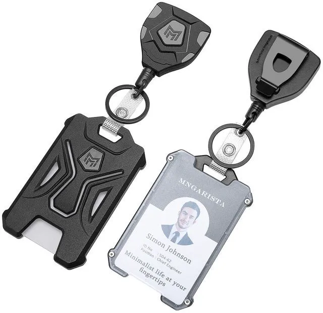 Main image of 2 Pack Heavy Duty Badge Holder, Vertical ID Card Holder for Credit Cards, Clear ID Window, All PC Polycarbonate Plastic Housing, 5 Cards Capacity, Built-in Elastic Clip, Black