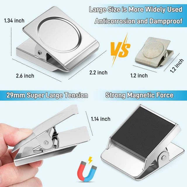 Alt view image 2 of 7 - Silver Magnetic Clips, 8 Pack Magnet Clips Heavy Duty for Kitchen Magnetic Paper Clips, 2.2 Inch Design, Organization Kitchen Accessories, Office, Classroom, Decoration Gifts, Photo Frames
