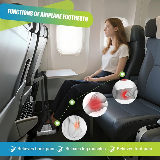 Alt view image 5 of 7 - Foot Hammock for Plane Travel, No Collapse Thickened Bamboo Airplane Foot Rest for Long Flight, Desk Foot Hammock with Extended Adjustment Strap to Relax Your Feet, Foot Sling Travel Essentials