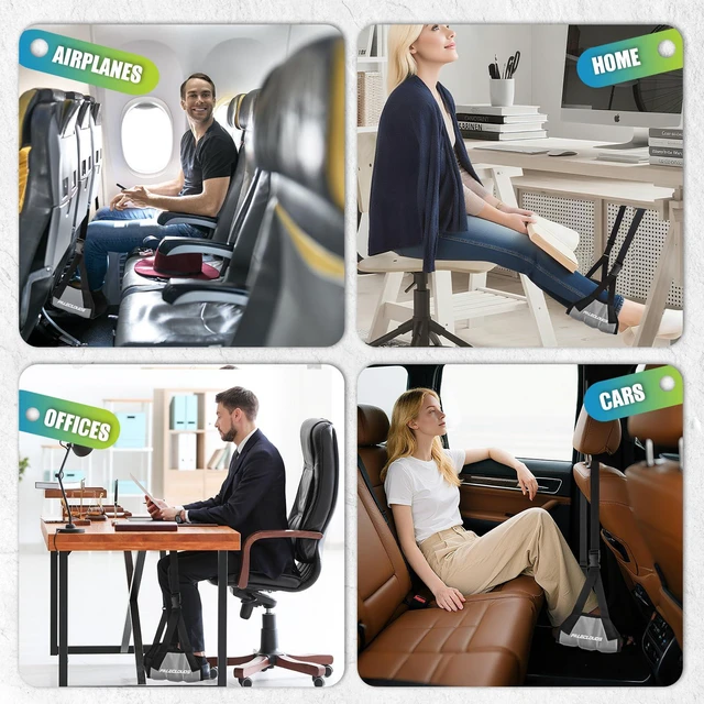 Alt view image 7 of 7 - Foot Hammock for Plane Travel, No Collapse Thickened Bamboo Airplane Foot Rest for Long Flight, Desk Foot Hammock with Extended Adjustment Strap to Relax Your Feet, Foot Sling Travel Essentials