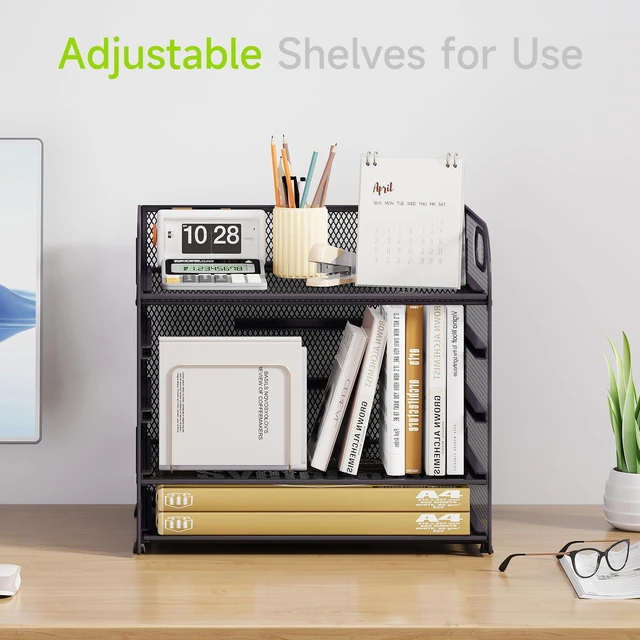 Alt view image 2 of 7 - 5 Tier Paper Organizer with Handle, Grey Metal Mesh Desk Organizer File Folder Paper Letter Tray Desktop Document Sorter for Classroom, School, Office Accessories Organization and Storage