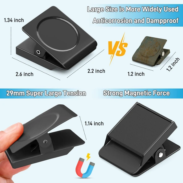 Alt view image 2 of 7 - 8 Pack Magnet Clips, Black Magnetic Clips for Whiteboard Office Magnetic Chip Clips for Refrigerator, 2.2 Inch Design,Photos, Office, Classroom, Decoration Gifts, Job Ticket Holders