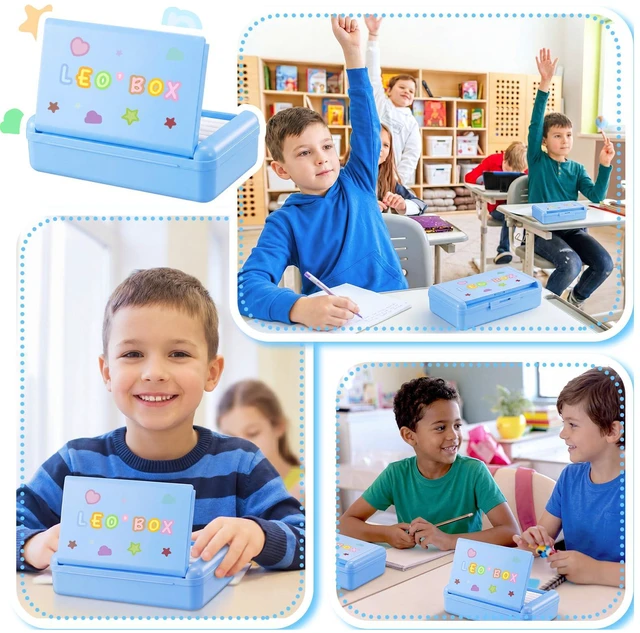 Alt view image 7 of 7 - 2 Pcs Double Layer Plastic Pencil Box with 3 Stickers,Solid Blue Large Capacity Pencil Case for Kids Girl Boy Back to School Supplies Hard Crayon Organizer with Snap-tight Lid for Art Craft