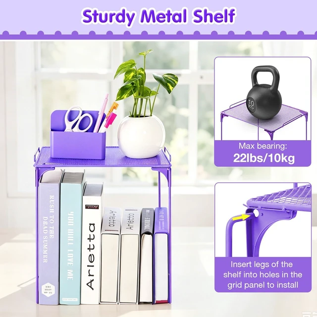 Alt view image 4 of 7 - 17PCS Locker Accessories for Girls, Lockers Decor for School, Purple Includes a metal mesh shelf, whiteboard, magnetic mirror, marker holders, plush rug and magnets for locker organizer
