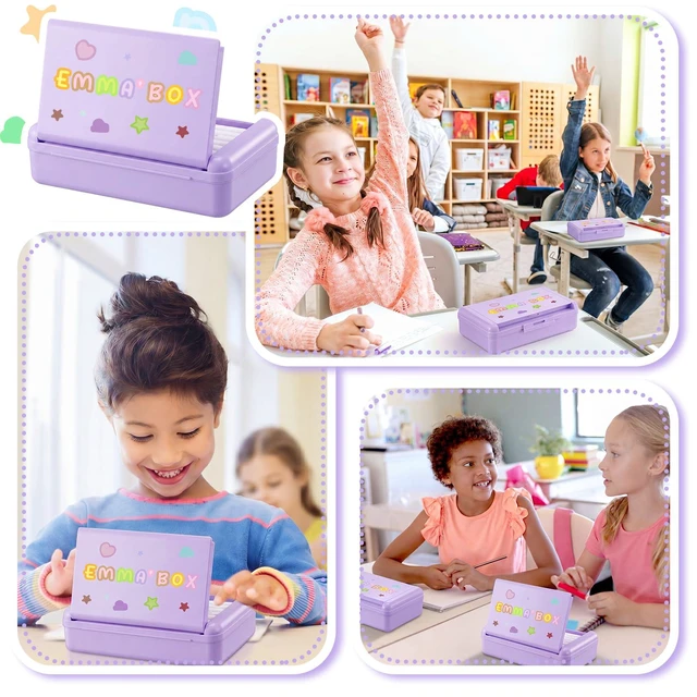 Alt view image 6 of 7 - 4 Pcs Double Layer Plastic Pencil Box with 3 Stickers,Solid Purple Large Capacity Pencil Case for Kids Girl Boy Back to School Supplies Hard Crayon Organizer with Snap-tight Lid for Art Craft