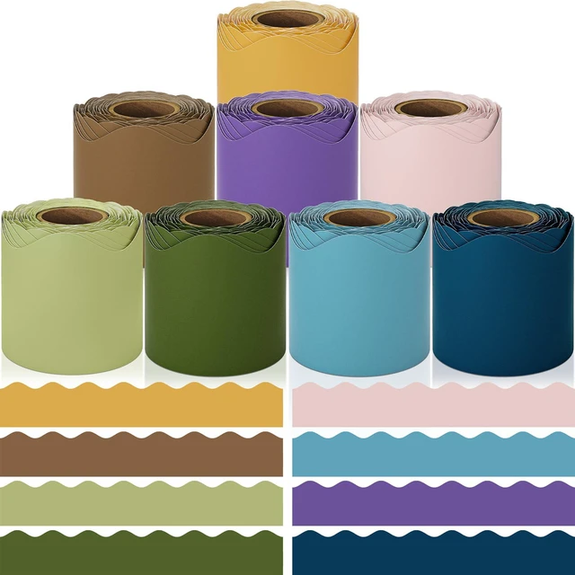 Main image of Bulletin Board Borders, 8 Rolls 262.4 Ft Scalloped Boho Classroom Decor Bulletin Board Decorations for Classroom, School, Office, Blackboard, Whiteboard Trim, Home, Waterproof & Tear Resistant