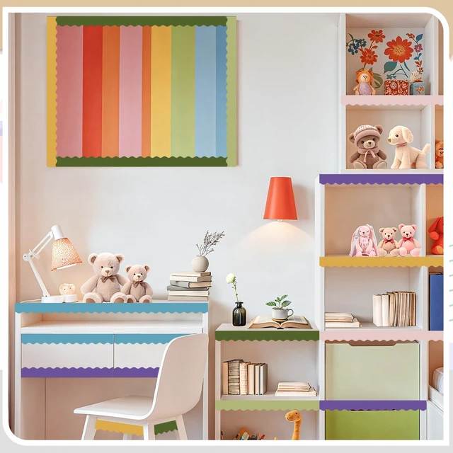 Alt view image 5 of 7 - Bulletin Board Borders, 8 Rolls 262.4 Ft Scalloped Boho Classroom Decor Bulletin Board Decorations for Classroom, School, Office, Blackboard, Whiteboard Trim, Home, Waterproof & Tear Resistant