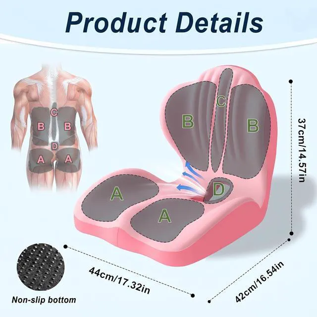 Alt view image 2 of 7 - Ergonomic Lumbar & Seat Support Cushion 2-in-1 Memory Foam Cushion with Coccyx Hollow Design for Office Chair, Car Seat, Home Use - Relieves Back & Hip Pain (Pink)