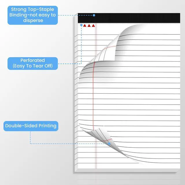 Alt view image 4 of 6 - 24 Pack Notepads 5x8, White, Small Legal Pads, Perforated Notebook College Ruled Note Pads for School, Note Taking, Teacher & Office Supplies, Writing Pads,30 Sheets/Pack