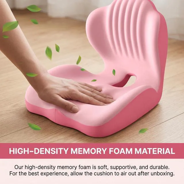Alt view image 6 of 7 - Ergonomic Lumbar & Seat Support Cushion 2-in-1 Memory Foam Cushion with Coccyx Hollow Design for Office Chair, Car Seat, Home Use - Relieves Back & Hip Pain (Pink)