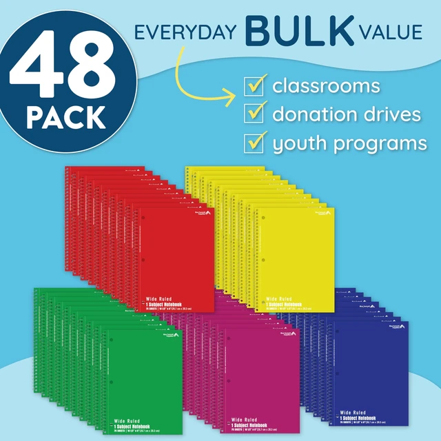 Alt view image 2 of 7 - 48 Pack Spiral Notebooks Bulk, Wide Ruled, Assorted 8 x 10.5 in, 70 Sheets Each, 3 Hole Punched, Perforated, Bulk Carton, Color Coded for School and Office