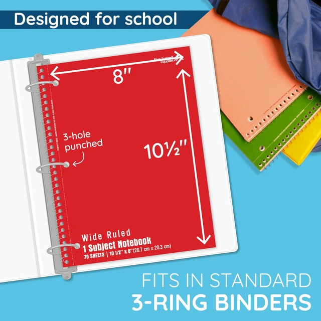 Alt view image 4 of 7 - 48 Pack Spiral Notebooks Bulk, Wide Ruled, Assorted 8 x 10.5 in, 70 Sheets Each, 3 Hole Punched, Perforated, Bulk Carton, Color Coded for School and Office