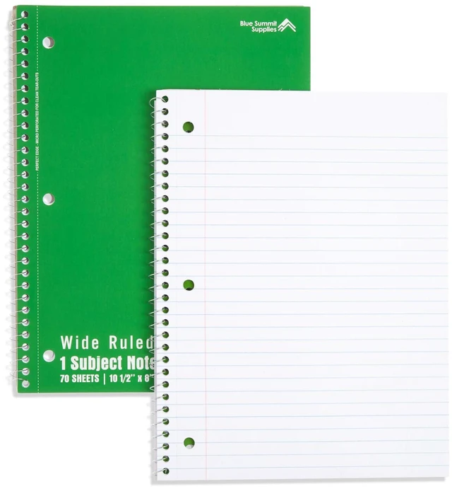 Alt view image 6 of 7 - 48 Pack Spiral Notebooks Bulk, Wide Ruled, Assorted 8 x 10.5 in, 70 Sheets Each, 3 Hole Punched, Perforated, Bulk Carton, Color Coded for School and Office