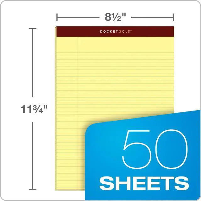 Alt view image 2 of 6 - 8.5 x 11 Legal Pads, 6 Pack, Premium Docket Gold Brand, Narrow Ruled, Thick Yellow Paper, Sturdy Back, 50 Sheets, Made in USA (63941)