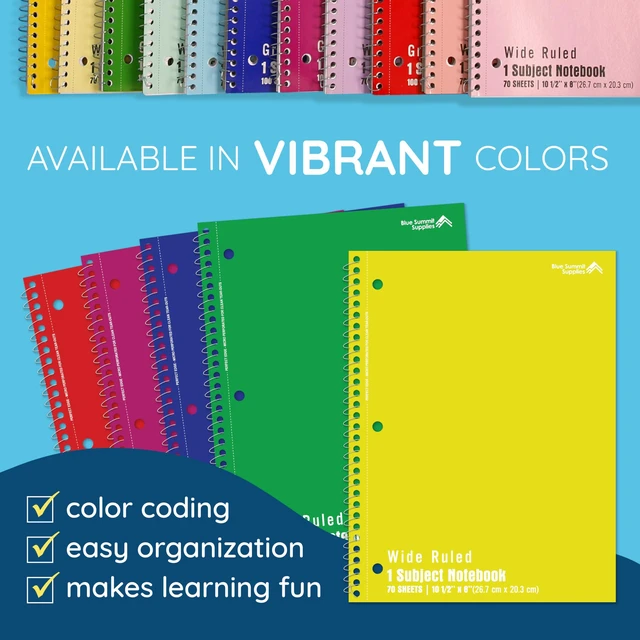 Alt view image 5 of 7 - 48 Pack Spiral Notebooks Bulk, Wide Ruled, Assorted 8 x 10.5 in, 70 Sheets Each, 3 Hole Punched, Perforated, Bulk Carton, Color Coded for School and Office