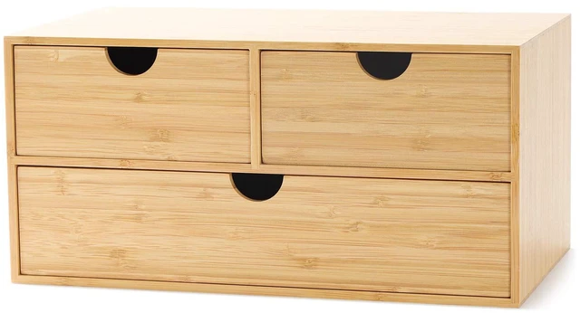 Main image of Bamboo Desk Organizer with Drawers, 3-Drawer Desktop Storage Box 3 Drawers Open Top Tray Fully Assembled Stores Pens, Notes, Makeup, Jewelry & Toiletries for Office, Vanity & Bath