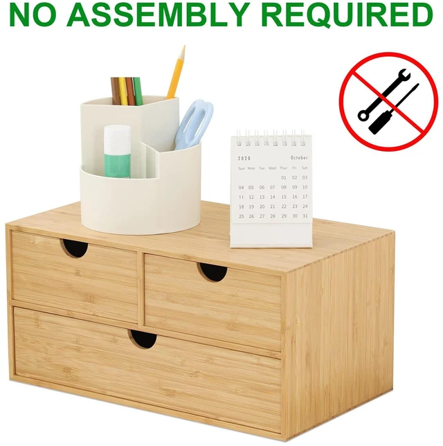 Alt view image 4 of 7 - Bamboo Desk Organizer with Drawers, 3-Drawer Desktop Storage Box 3 Drawers Open Top Tray Fully Assembled Stores Pens, Notes, Makeup, Jewelry & Toiletries for Office, Vanity & Bath