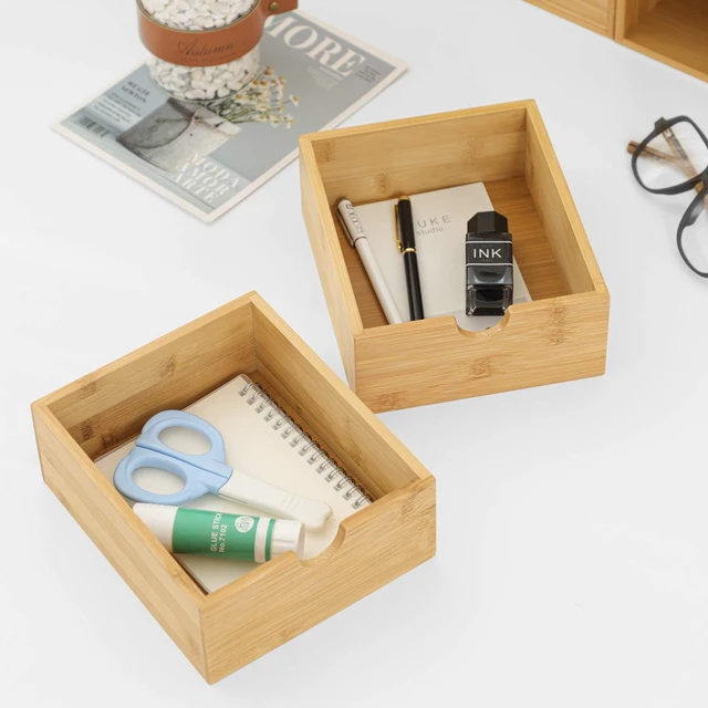 Alt view image 5 of 7 - Bamboo Desk Organizer with Drawers, 3-Drawer Desktop Storage Box 3 Drawers Open Top Tray Fully Assembled Stores Pens, Notes, Makeup, Jewelry & Toiletries for Office, Vanity & Bath