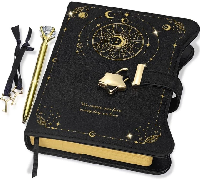 Main image of Diary with Lock and Keys for Girls Gift Ideas, 360 Pages Journal Elegant Gift Box for Teen Girls, B6 Kraft Pages Refillable Notebook with Pen and Bookmark for Writing, Astro Black