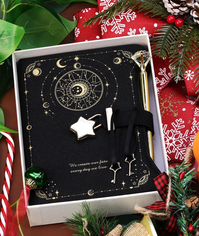 Alt view image 2 of 7 - Diary with Lock and Keys for Girls Gift Ideas, 360 Pages Journal Elegant Gift Box for Teen Girls, B6 Kraft Pages Refillable Notebook with Pen and Bookmark for Writing, Astro Black