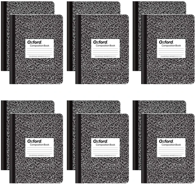 Main image of Composition Notebooks, School Supplies, Notebooks for School, College Ruled Paper, 9-3/4 x 7-1/2 Inches, School Comp Book, Black Marble Covers, 100 Lined Sheets, 12 per Pack (63796)