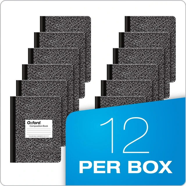 Alt view image 6 of 7 - Composition Notebooks, School Supplies, Notebooks for School, College Ruled Paper, 9-3/4 x 7-1/2 Inches, School Comp Book, Black Marble Covers, 100 Lined Sheets, 12 per Pack (63796)