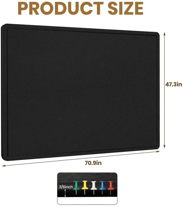 Alt view image 4 of 7 - Large Bulletin Board 72" x 48" Felt Cork Board - Decor Pin Board, Black Cork Board Alternative for Wall, Foldable Self-Adhesive Vision Board Prayer Board with Pushpins for Home Office Classroom