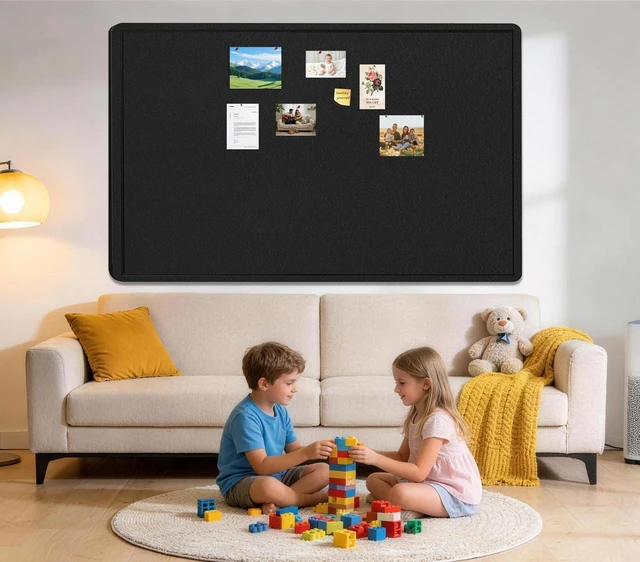 Alt view image 7 of 7 - Large Bulletin Board 72" x 48" Felt Cork Board - Decor Pin Board, Black Cork Board Alternative for Wall, Foldable Self-Adhesive Vision Board Prayer Board with Pushpins for Home Office Classroom