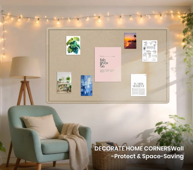 Alt view image 2 of 7 - Large Bulletin Board 72" x 48" Felt Cork Board,Decor Pin Board, Beige Brown Cork Board Alternative for Wall, Foldable Self-Adhesive Vision Board Prayer Board with Pushpins for Home Office Classroom