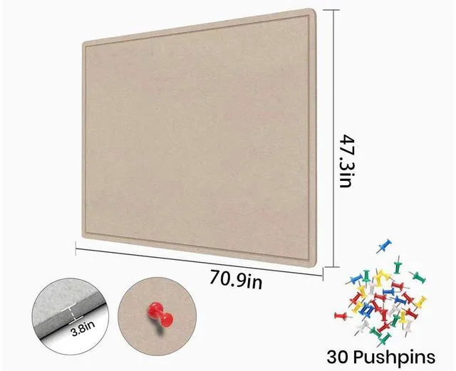 Alt view image 3 of 7 - Large Bulletin Board 72" x 48" Felt Cork Board,Decor Pin Board, Beige Brown Cork Board Alternative for Wall, Foldable Self-Adhesive Vision Board Prayer Board with Pushpins for Home Office Classroom