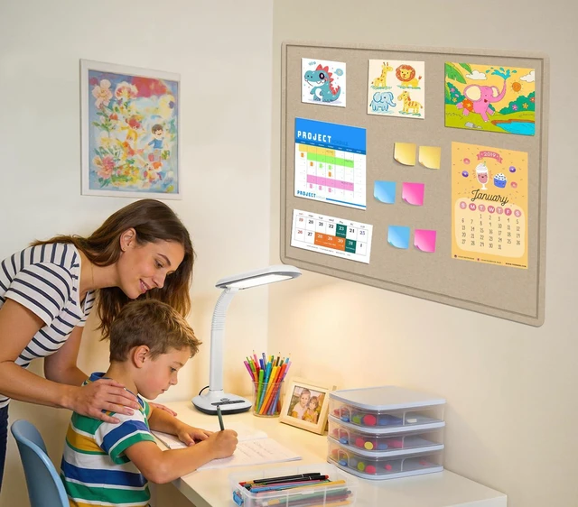 Alt view image 5 of 7 - Large Bulletin Board 72" x 48" Felt Cork Board,Decor Pin Board, Beige Brown Cork Board Alternative for Wall, Foldable Self-Adhesive Vision Board Prayer Board with Pushpins for Home Office Classroom